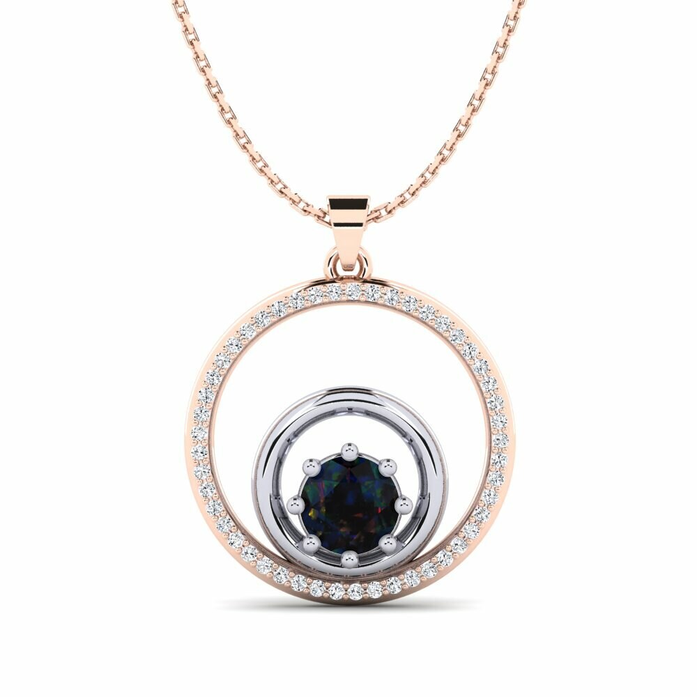 Dây chuyền Vàng Trắng-Đỏ 9K Đá Opal Đen Fashion