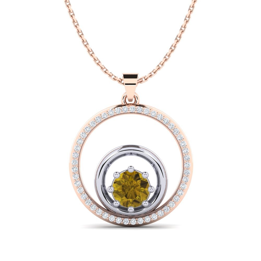 COLGANTES 14k Oro Rosa & Blanco Circón Marrón Moderno