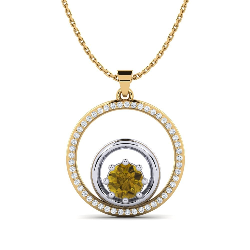 COLGANTES 9k Oro Amarillo & Blanco Circón Marrón Moderno