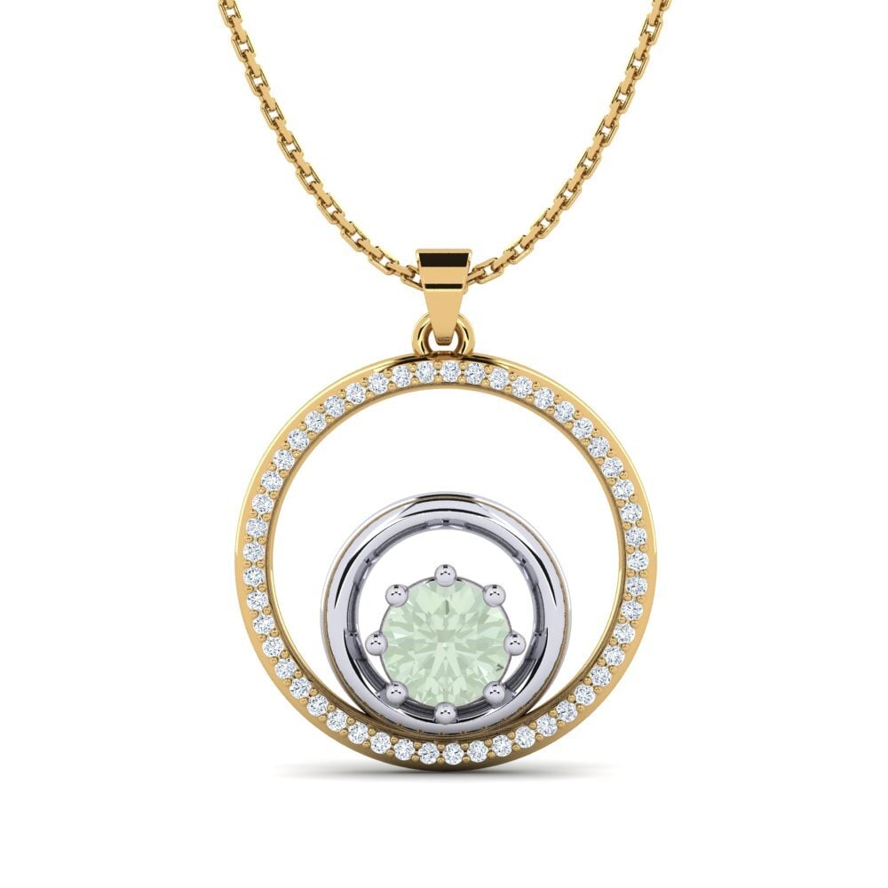 COLGANTES 14k Oro Amarillo & Blanco Amatista verde Moderno