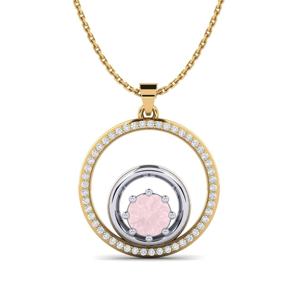 COLGANTES 14k Oro Amarillo & Blanco Cuarzo rosa Moderno