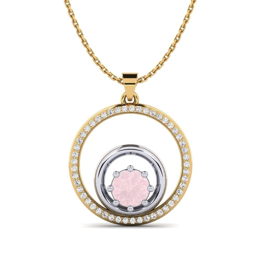 14k Oro Amarillo & Blanco Cuarzo rosa Colgante de Mujer Nurdamia