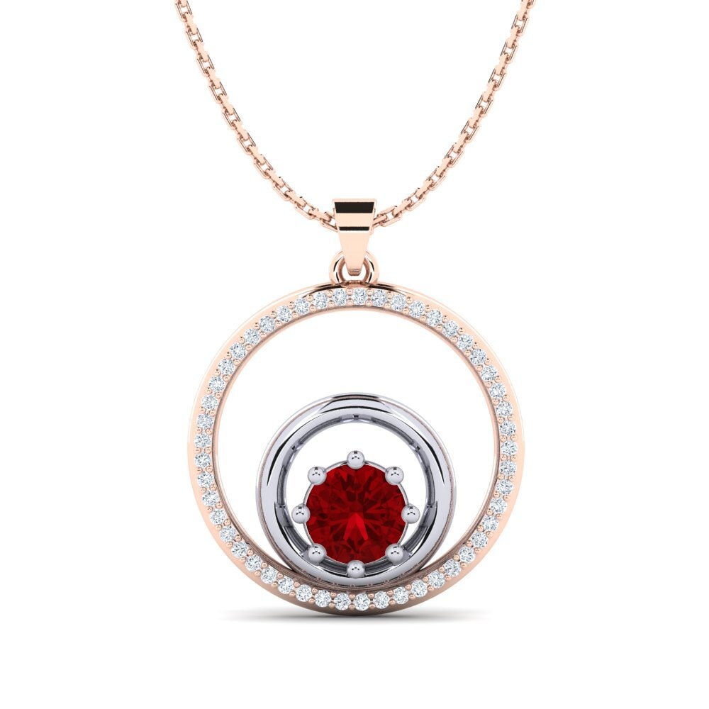COLGANTES 14k Oro Rosa & Blanco Circonita Roja Moderno