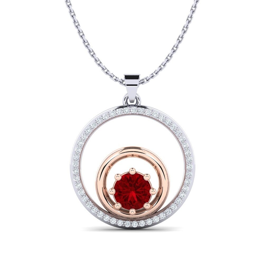 COLGANTES 14k Oro Blanco & Rosa Circonita Roja Moderno