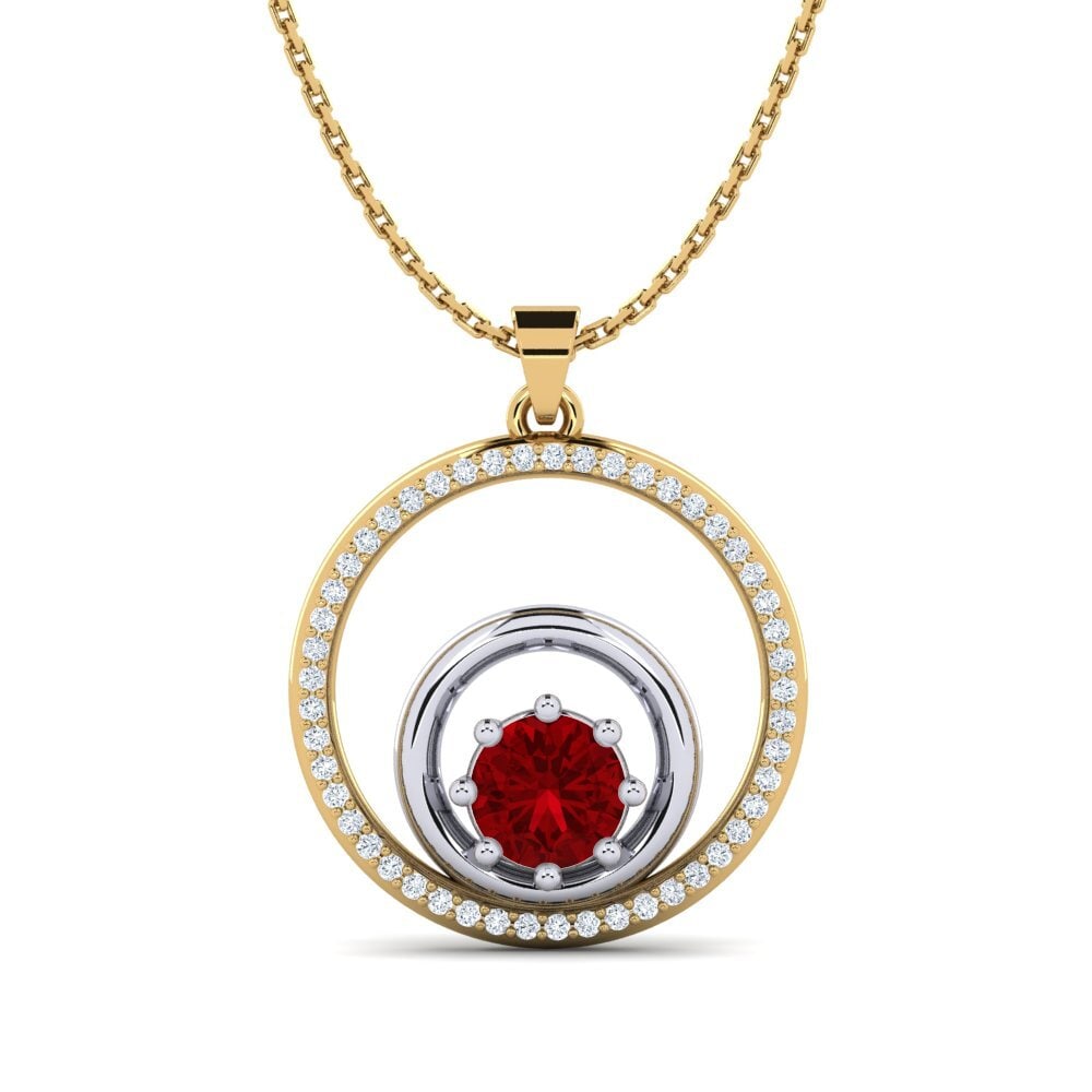 COLGANTES 18k Oro Amarillo & Blanco Circonita Roja Moderno