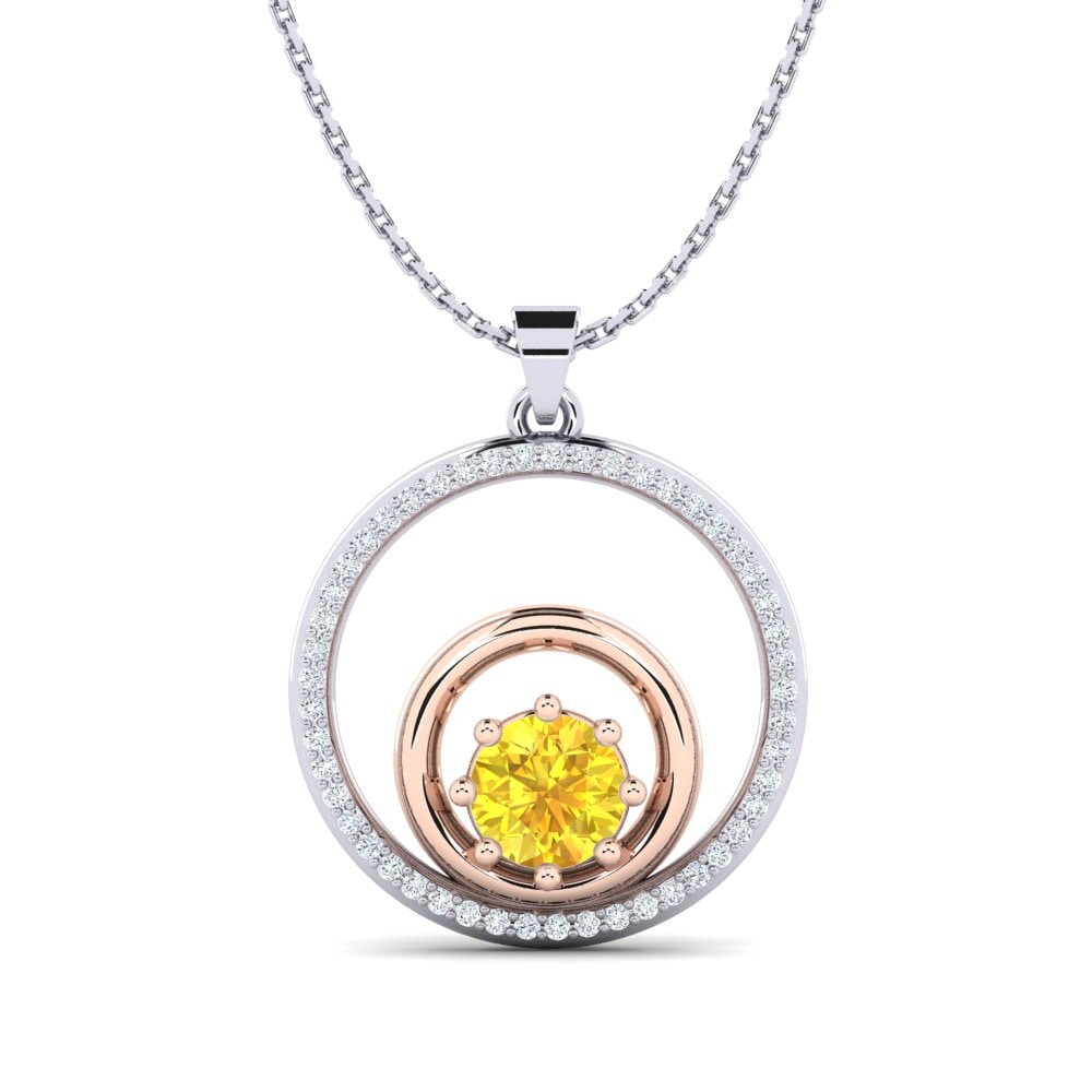 COLGANTES 14k Oro Blanco & Rosa Zafiro amarillo Moderno