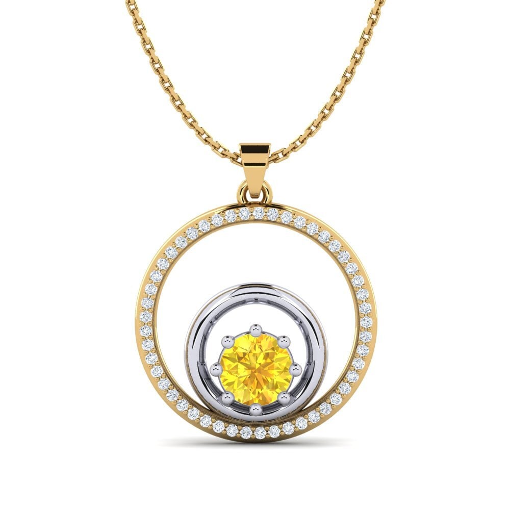 COLGANTES 14k Oro Amarillo & Blanco Zafiro amarillo Moderno
