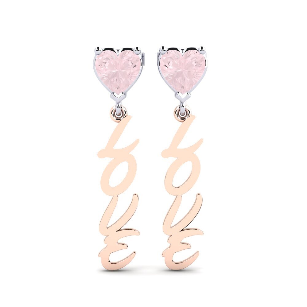 Pendientes 9k Oro Rosa & Blanco Cuarzo rosa Inıcıal y Nombre