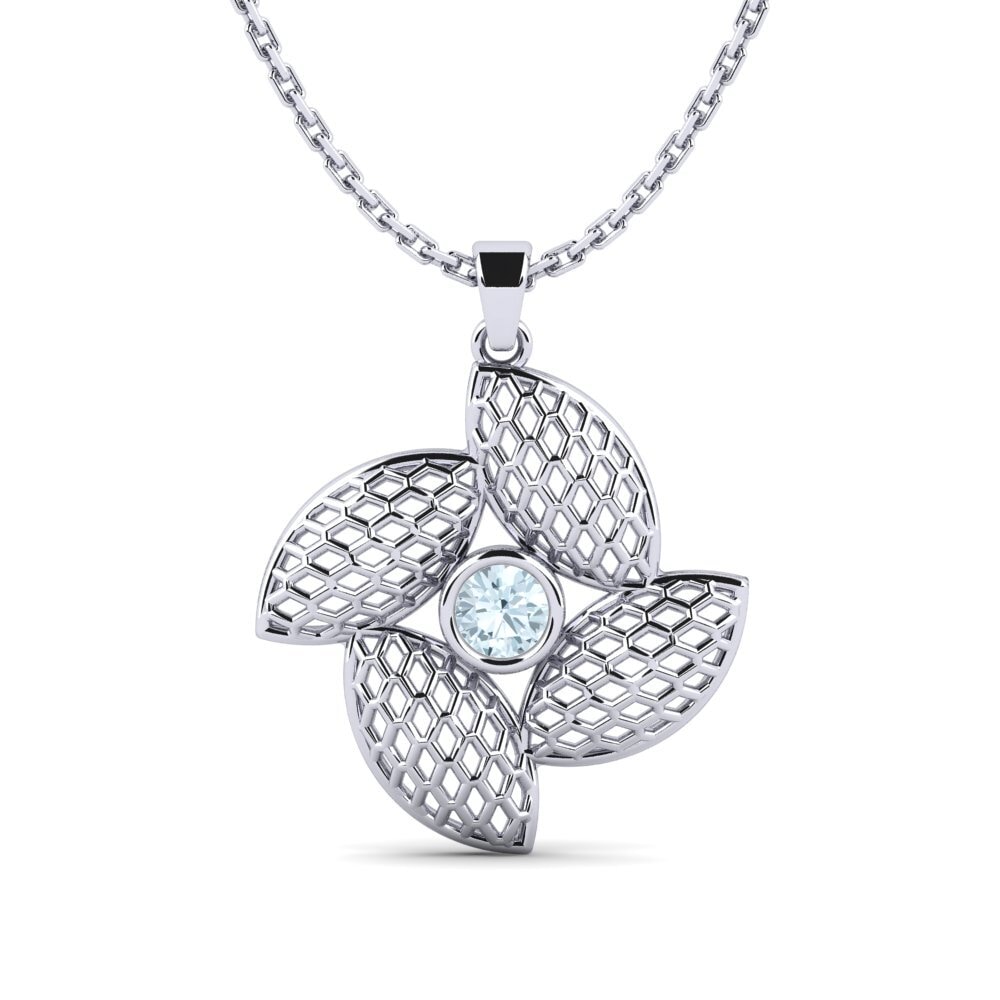 14k Oro Blanco Aguamarina Colgante de Mujer Obvious