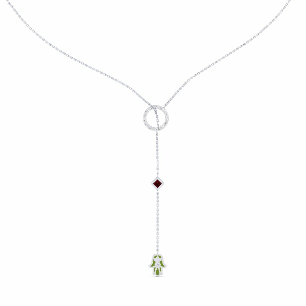 Palladium trắng Đá Garnet / Ngọc Hồng Lựu Dây chuyền nữ Ochrance