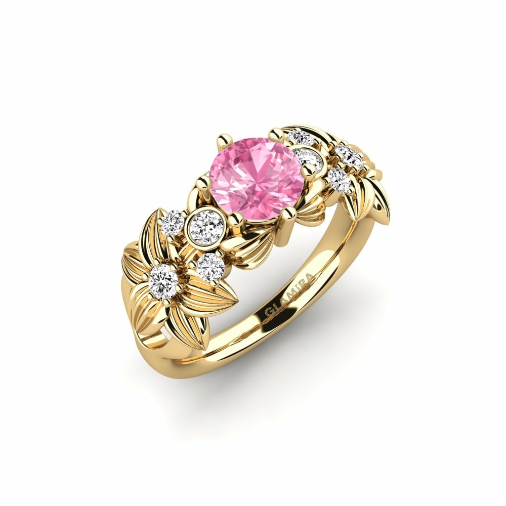 Round 1 Carat Flower Pink Sapphire 14k Yellow Gold Ring Octave
