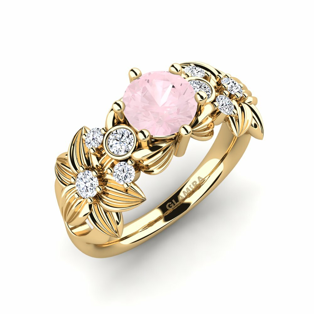 Or Jaune 18k Quartz Rose Bague Octave