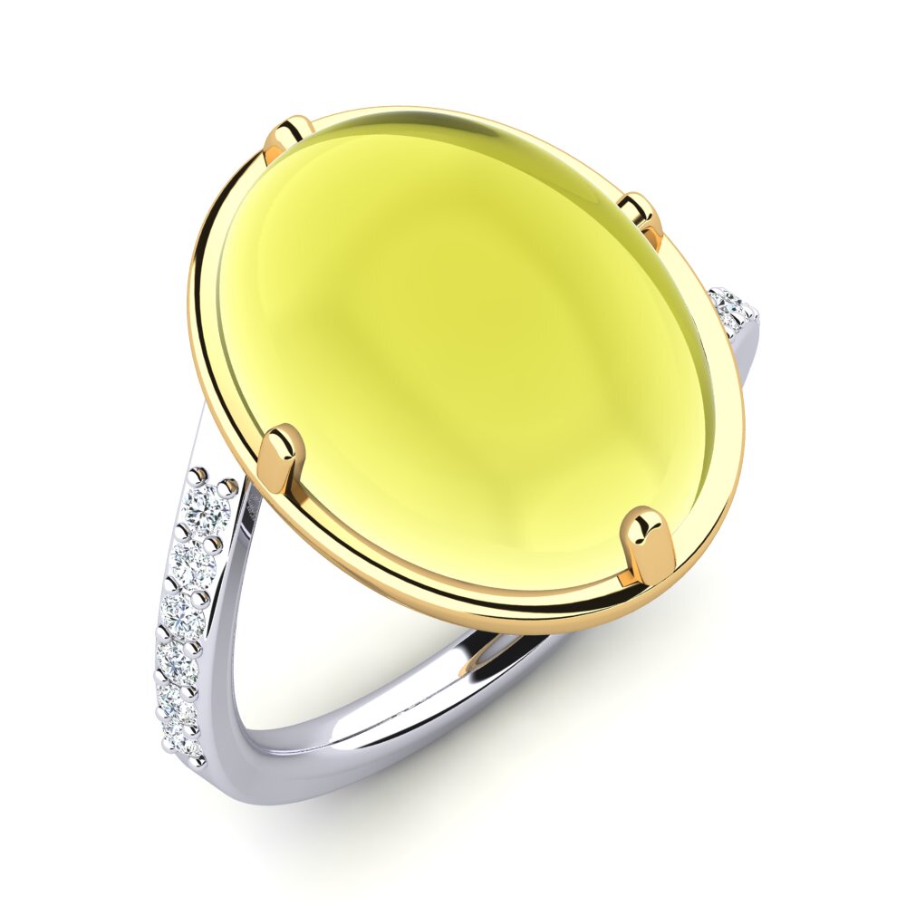 Or Blanc & Jaune 14k Topaze Citron Cabochon Bague Octaves