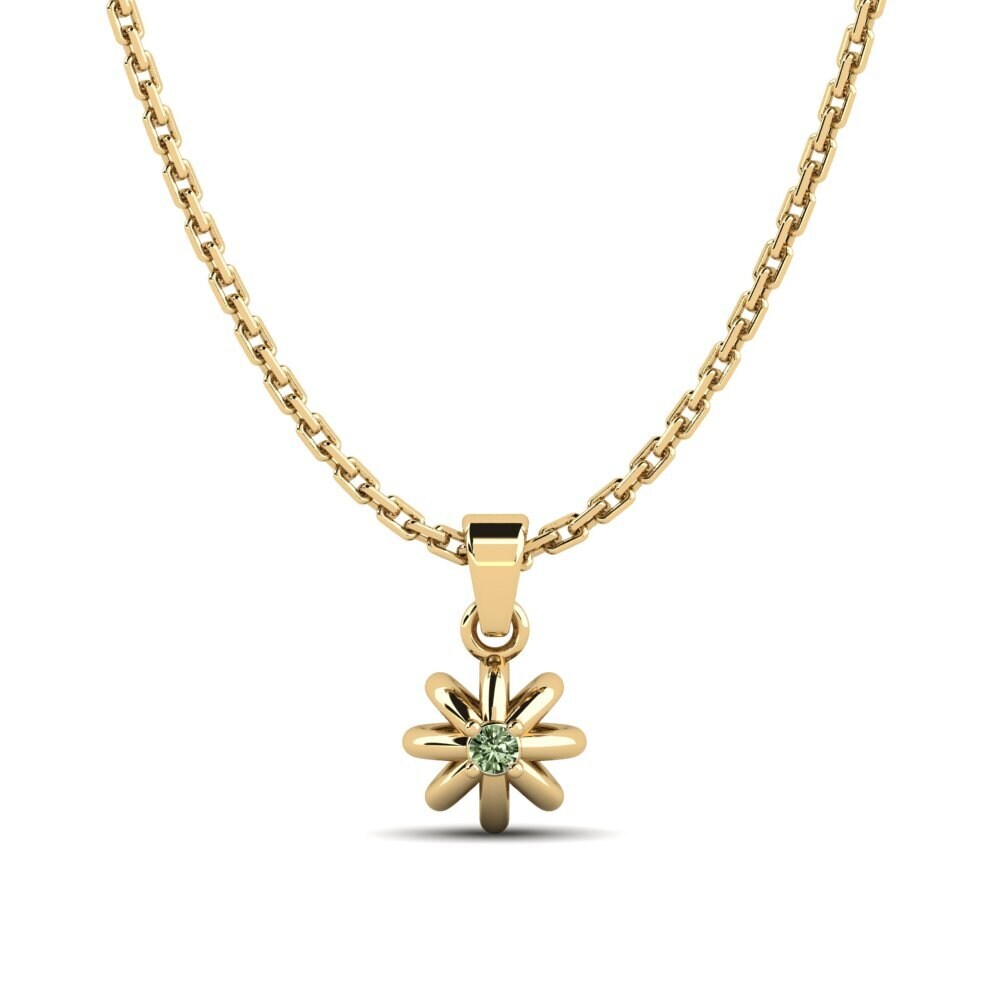14k Oro Amarillo Diamante Verde Colgante de Mujer Octogo