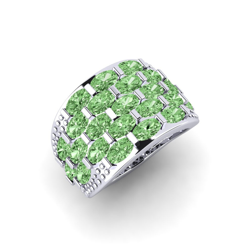 Argent Blanc Diamant Vert Bague Odilo