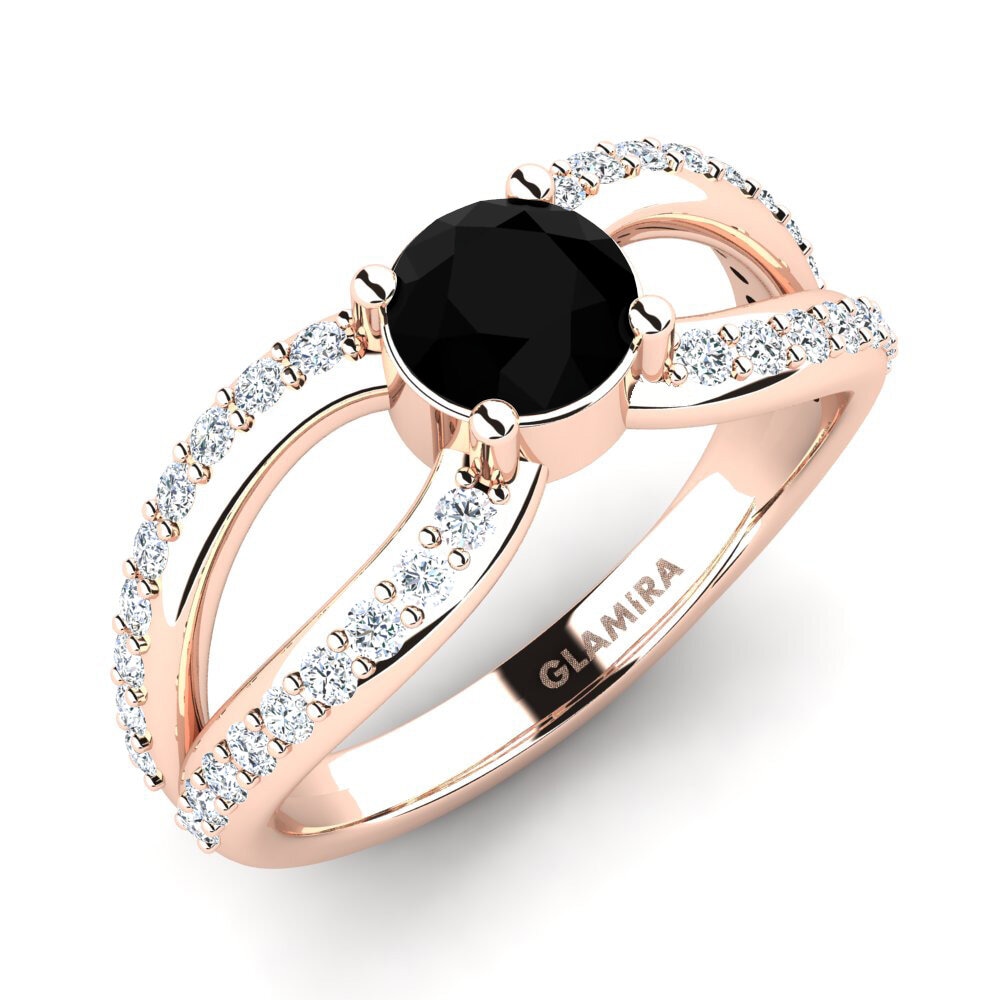 Oro Rosso 585 Diamante Nero Anello da donna Odinga