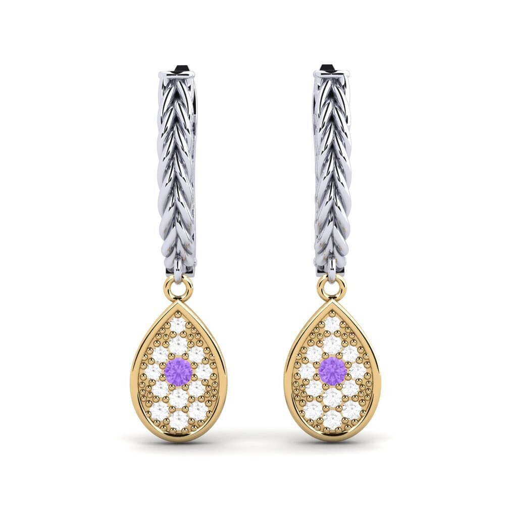 9ct White & Yellow Gold Amethyst Women's Earring Odor