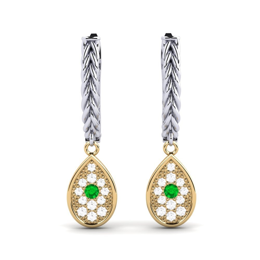 9ct White & Yellow Gold Emerald Women's Earring Odor
