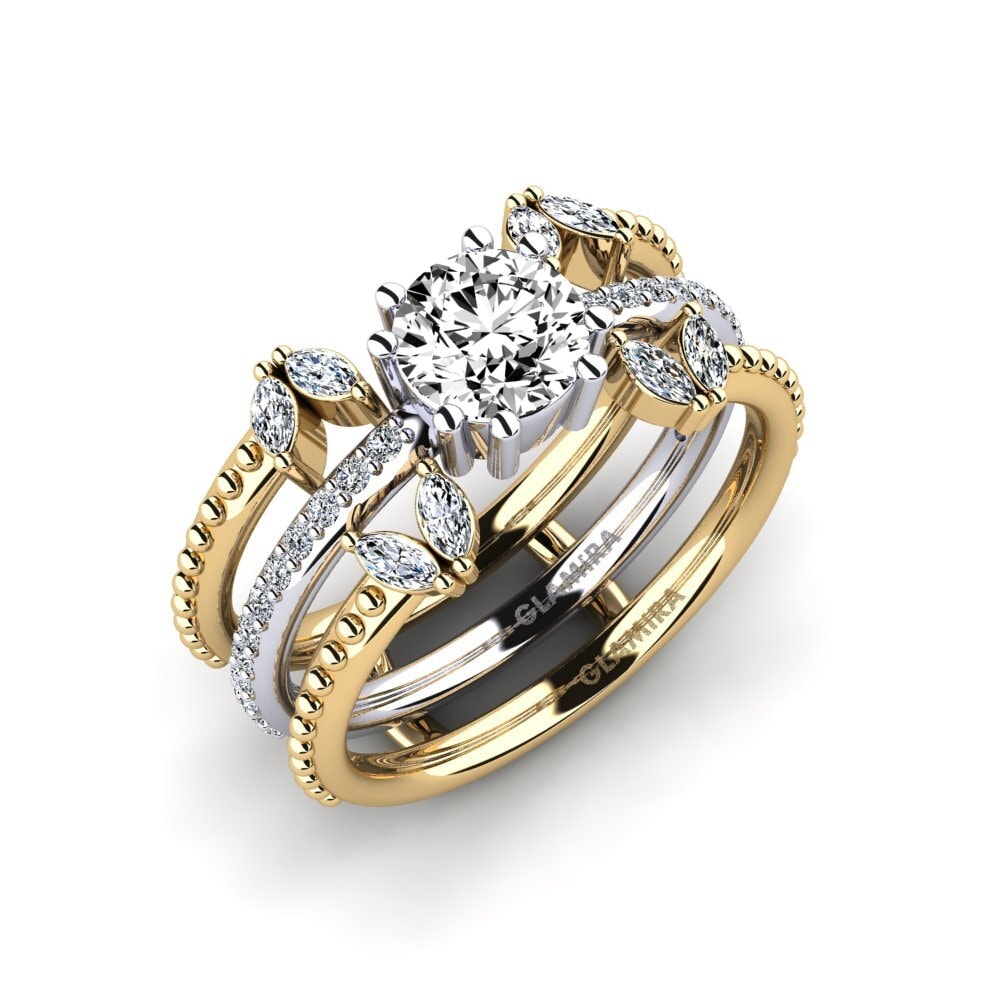 18ct Yellow & White Gold Moissanite Ring Odyng - SET