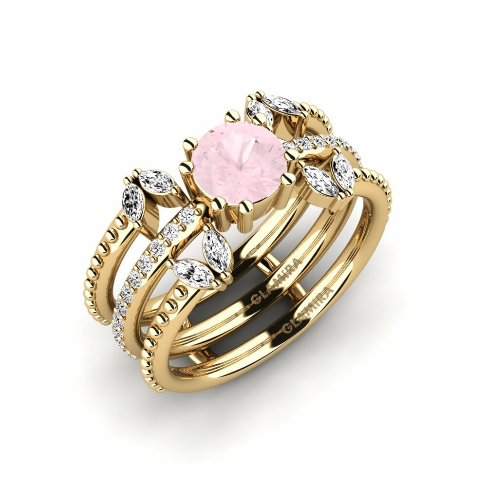 Or Jaune 18k Quartz Rose Bague Odyng - SET
