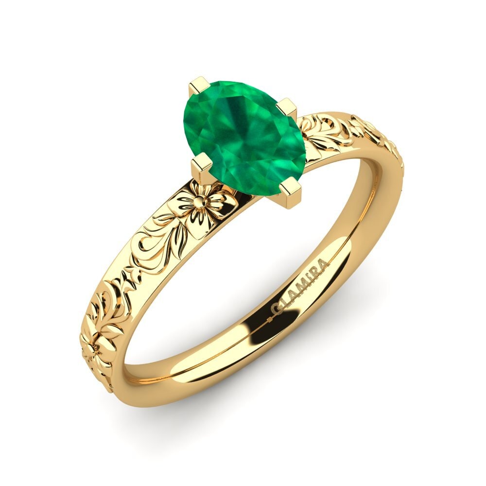 Bague Cocktail Solitaire Spinelle Vert Lab Créé - Or Jaune 14 Carats Taille émeraude 15,30 Ct - Taille 7.75