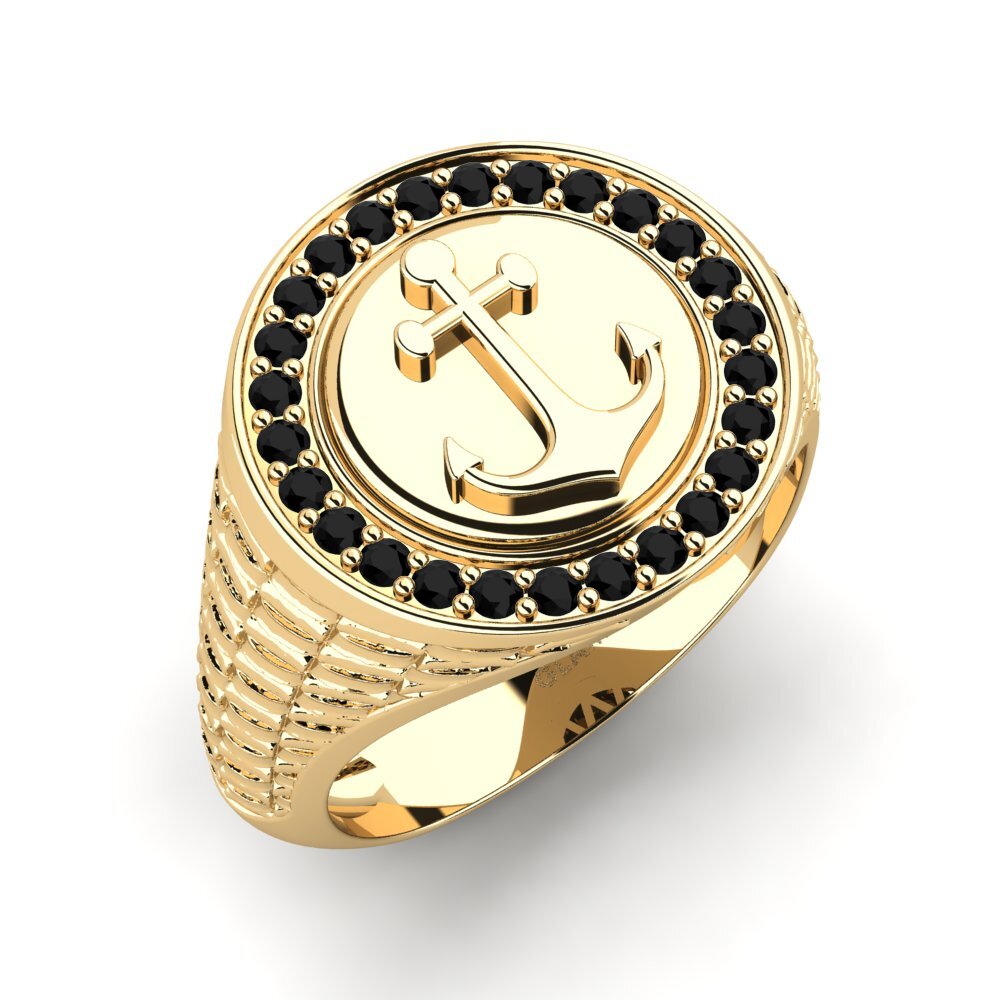 14ct Yellow Gold Black Diamond Men's Ring Ofundi