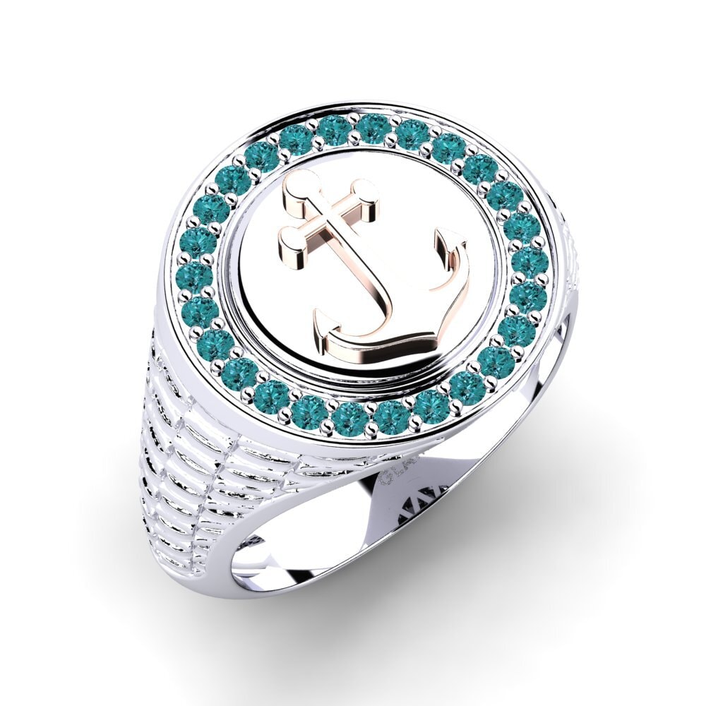 14ct White & Rose Gold Blue Diamond Men's Ring Ofundi