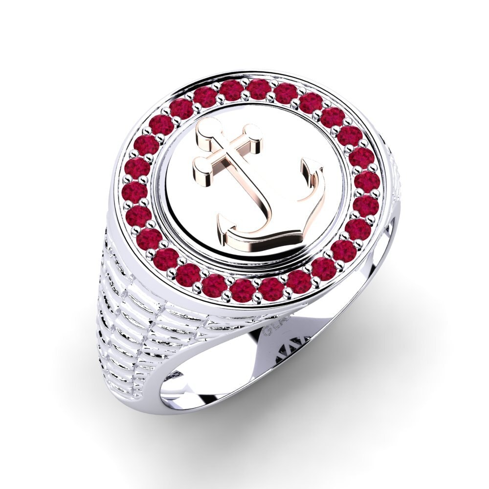 14ct White & Rose Gold Ruby Men's Ring Ofundi