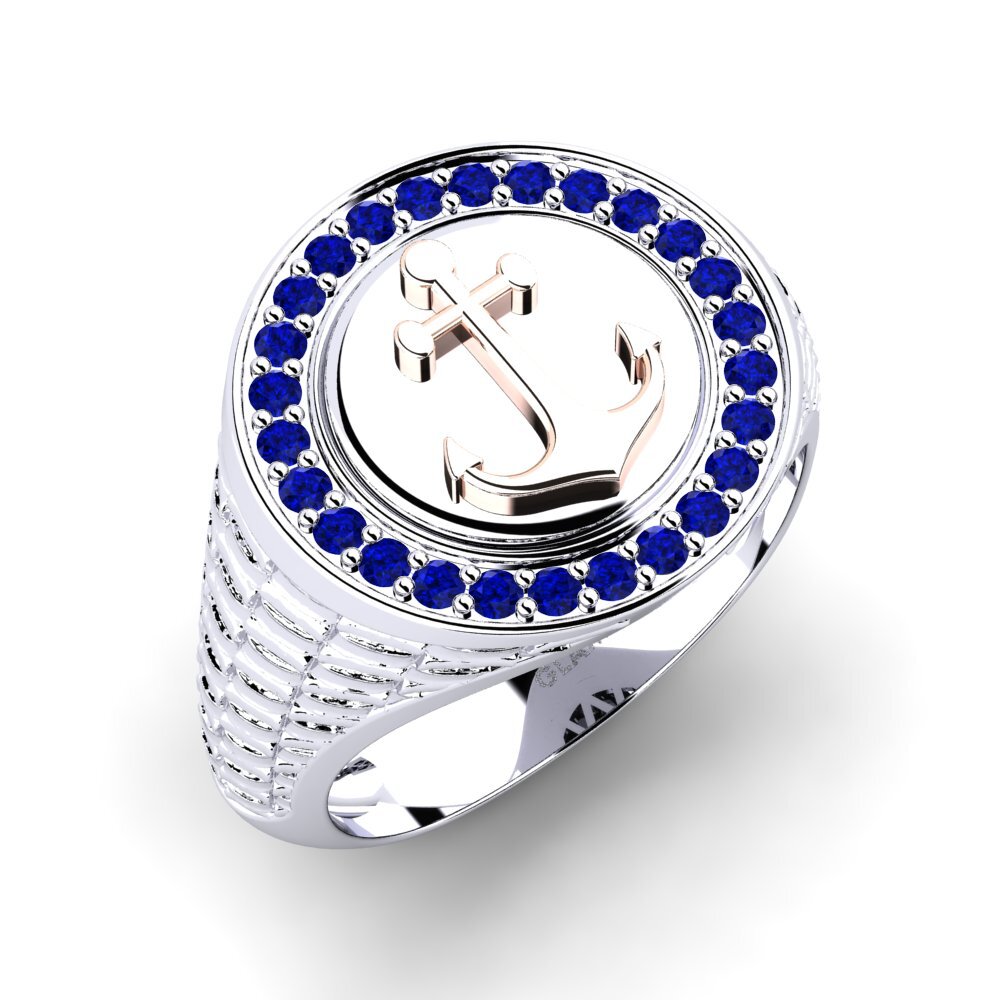 14ct White & Rose Gold Sapphire Men's Ring Ofundi