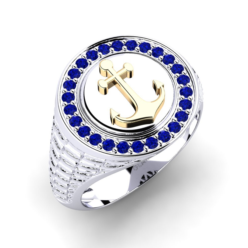 14ct White & Yellow Gold Sapphire Men's Ring Ofundi