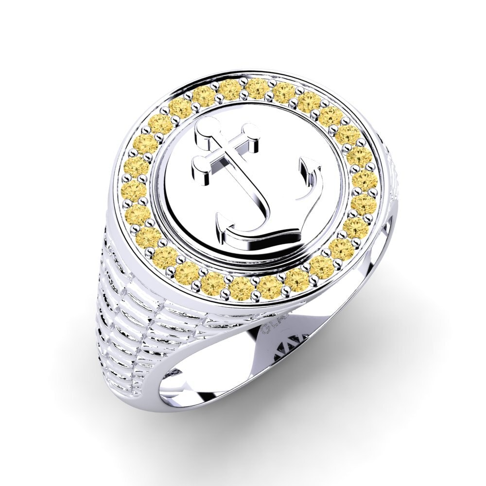 White Silver Yellow Diamond Men's Ring Ofundi