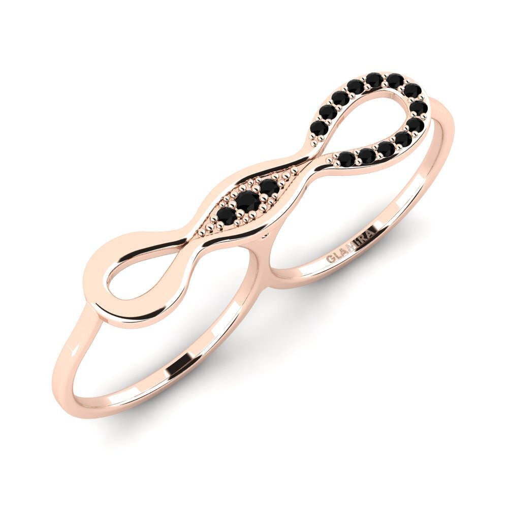 14k Oro Rosa Ónix Negro Anillo Oganis