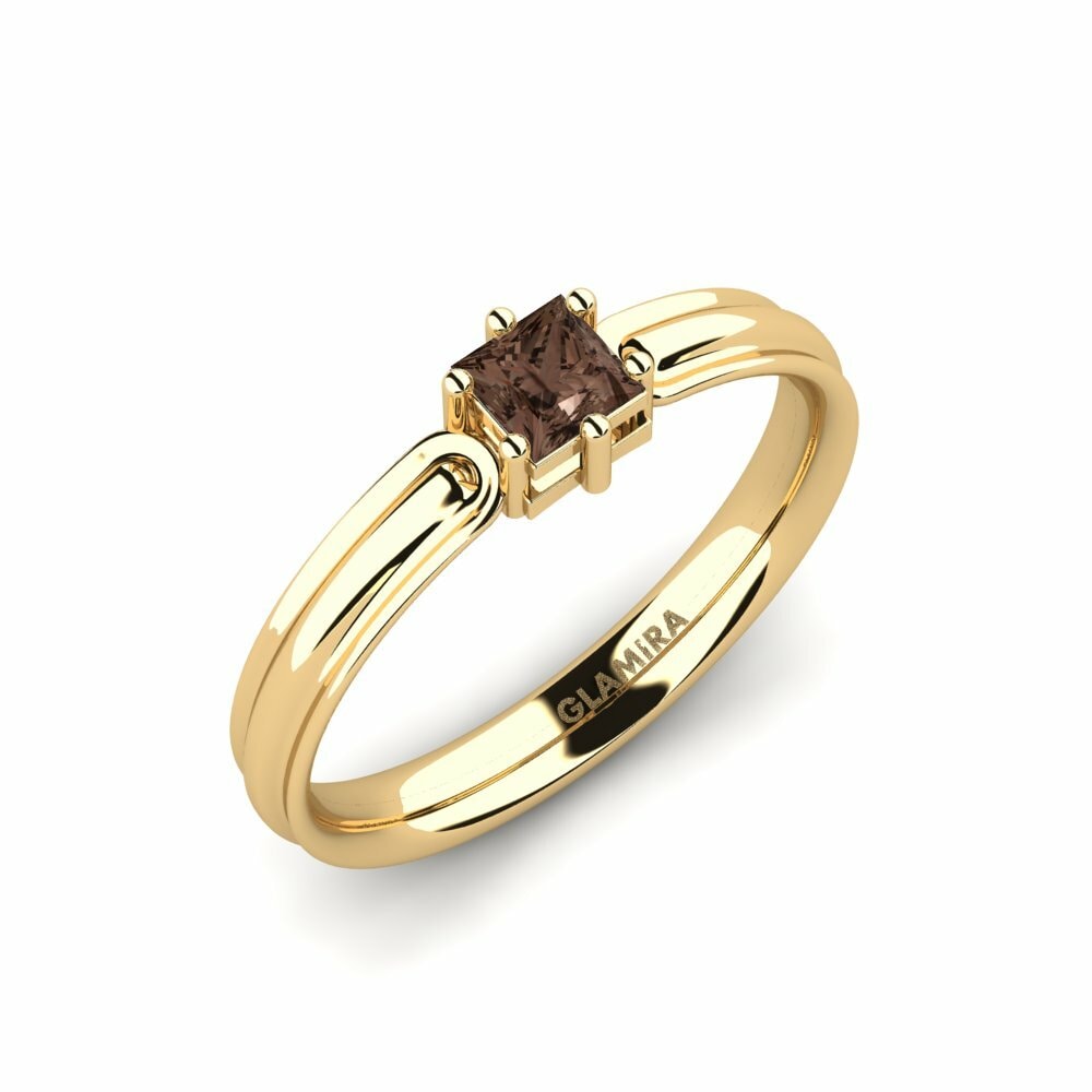 公主方形 Design Solitaire 茶晶 14k 黃色K金 訂婚戒指 Oghism