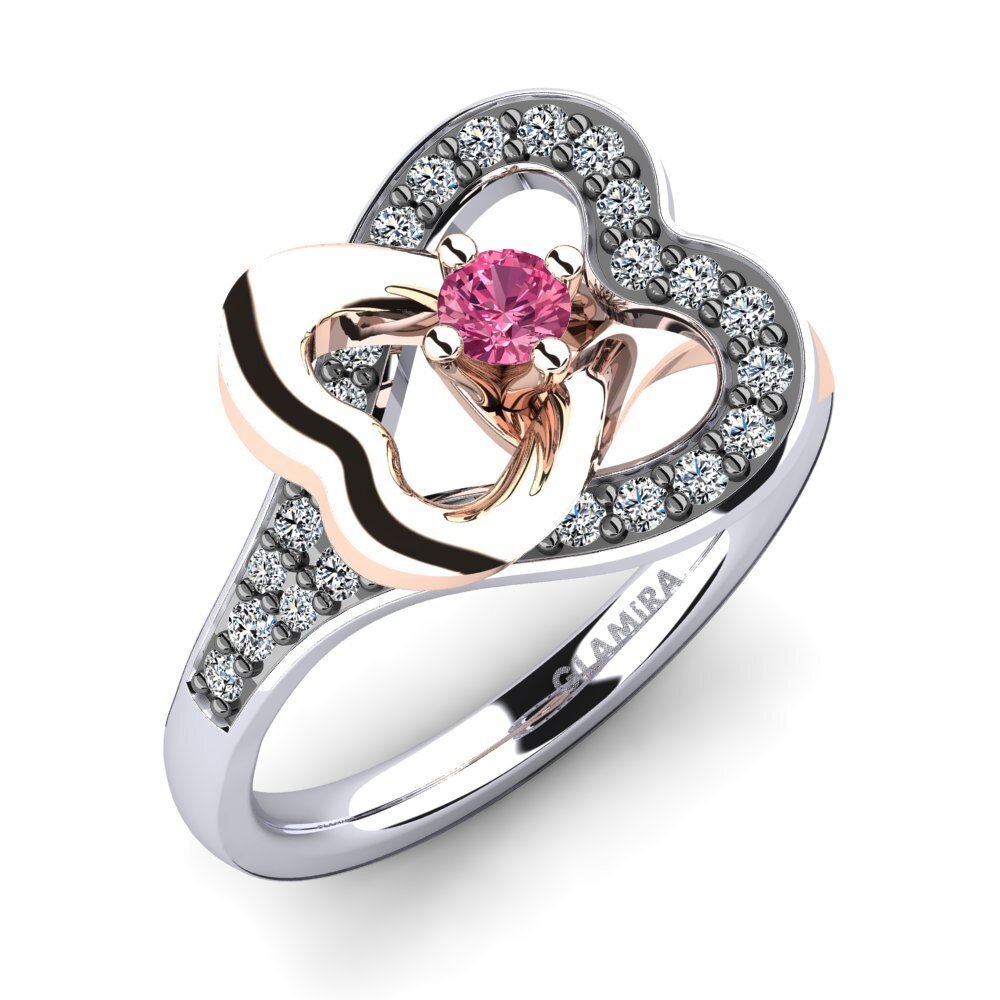 14ct White & Rose Gold Pink Tourmaline Engagement Ring Olevia 0.1 crt