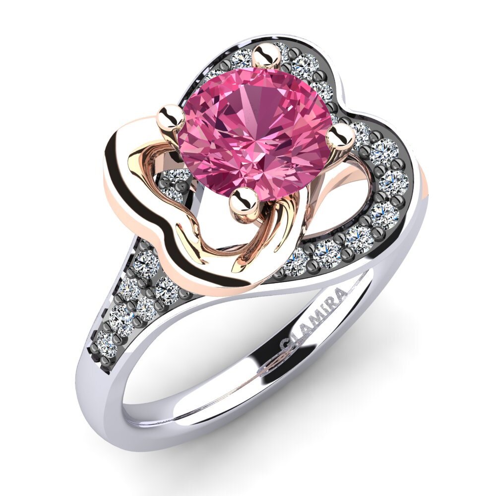 14ct White & Rose Gold Pink Tourmaline Engagement Ring Olevia 1.0 crt