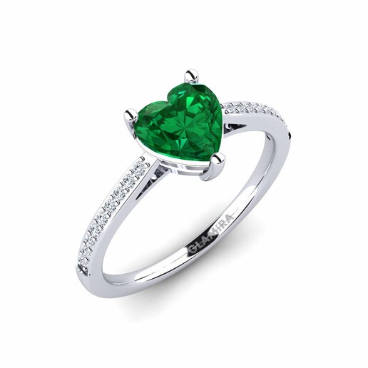 Anillo Oleysa Oro Blanco 585 & Emerald (Lab Created) & Diamante