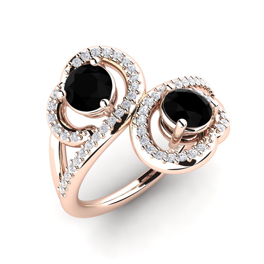 Oro Rosso 585 Diamante Nero Anello Olliana