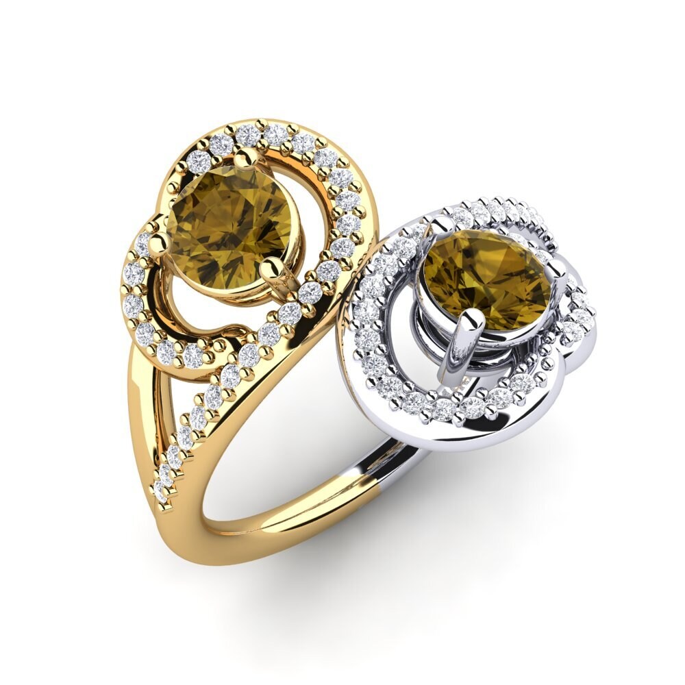 Or Blanc & Jaune 9k Zircon Brun Bague Olliana