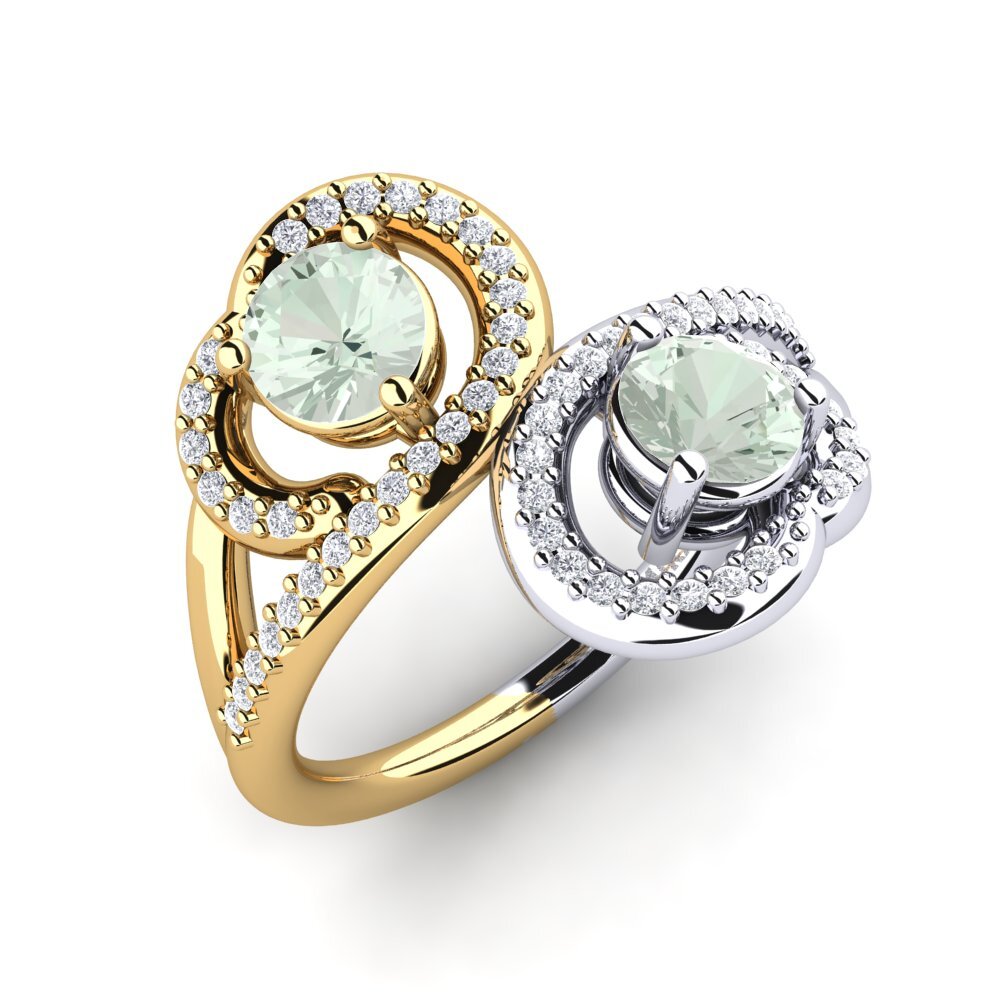 18ct White & Yellow Gold Green Amethyst Ring Olliana
