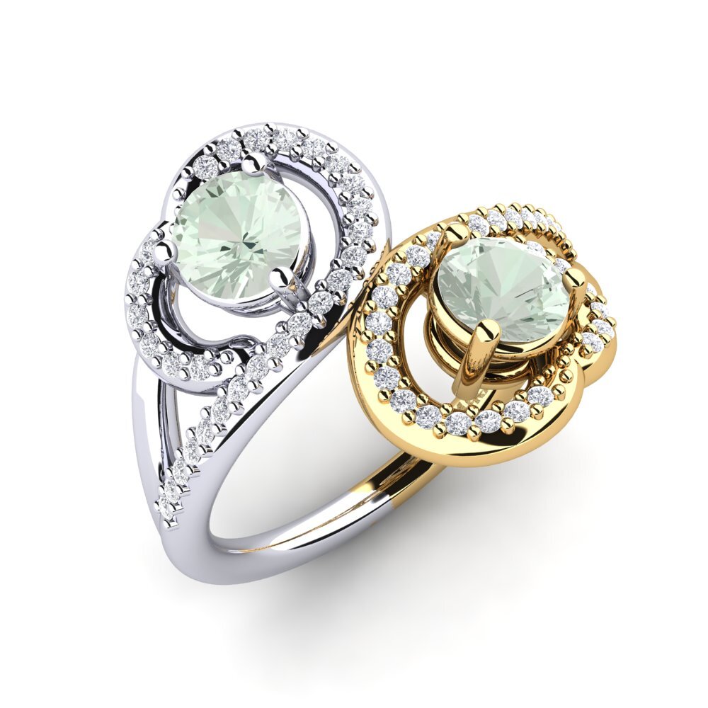 18ct Yellow & White Gold Green Amethyst Ring Olliana