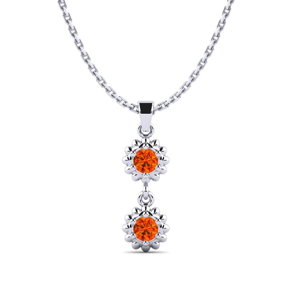 14k Oro Blanco Zafiro Naranja Colgante de Mujer Ombrager