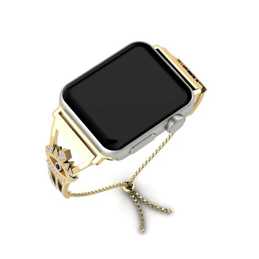 Dây đai Apple Watch® Omenala Stainless Steel / 585 Yellow Gold & Đá Sapphire & Kim Cương