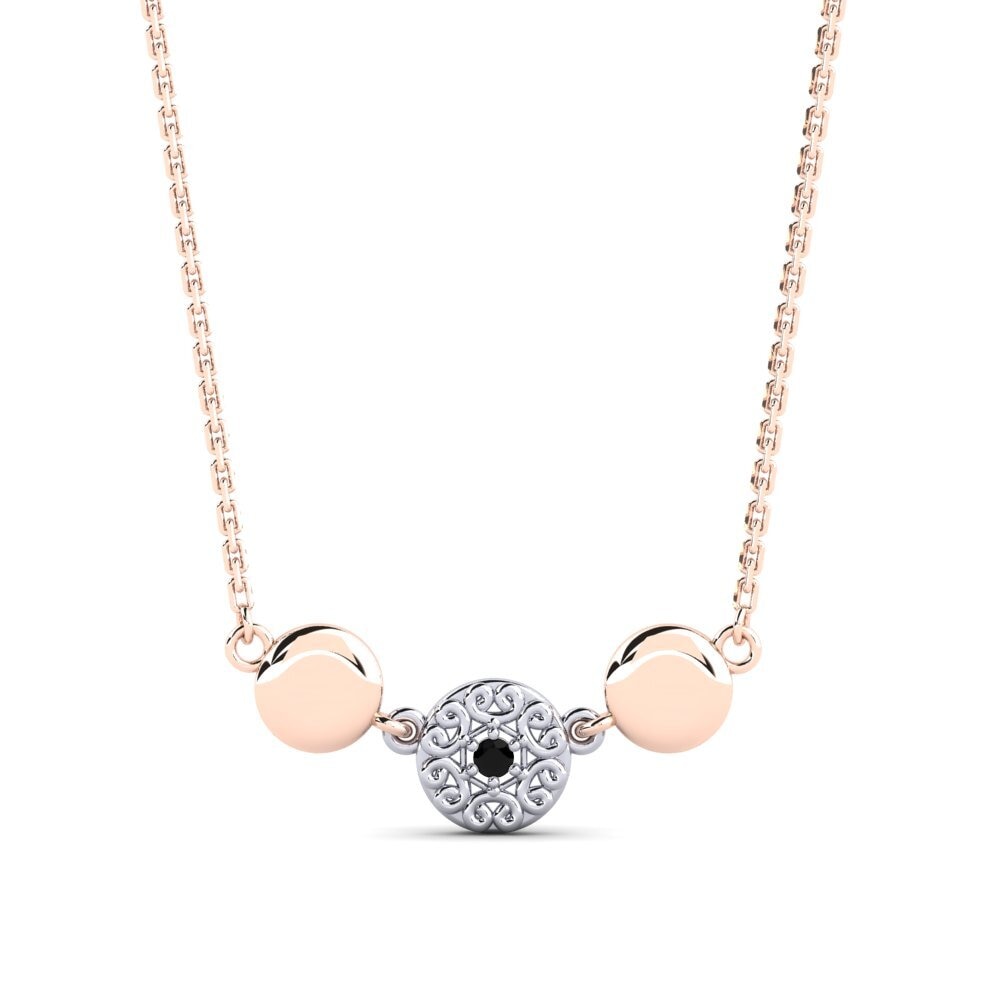 14k Oro Rosa & Blanco Zafiro negro Collar de Mujer Ommiads
