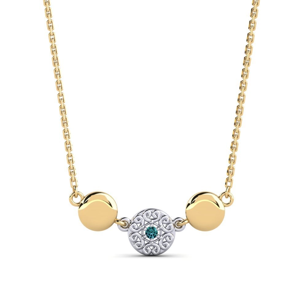 14k Oro Amarillo & Blanco Diamante Azul Collar de Mujer Ommiads