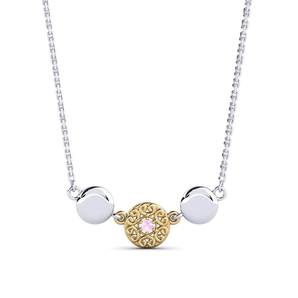 18k Oro Blanco & Amarillo Zafiro Rosado Collar de Mujer Ommiads