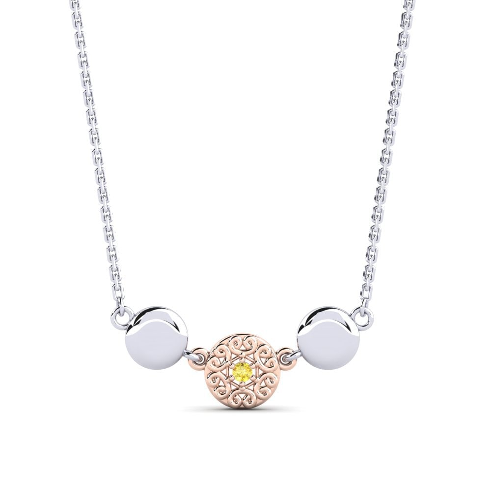 14k Oro Blanco & Rosa Zafiro amarillo Collar de Mujer Ommiads