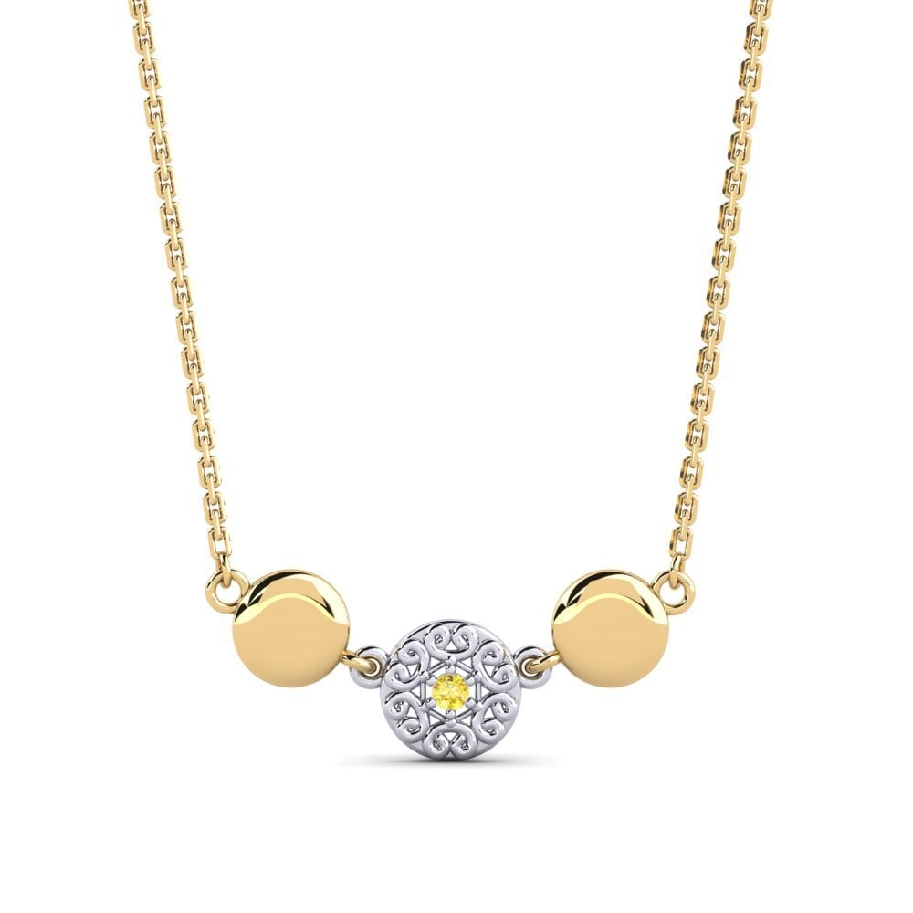 14k Oro Amarillo & Blanco Zafiro amarillo Collar de Mujer Ommiads