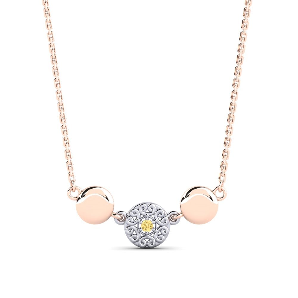 9k Oro Rosa & Blanco Diamante Amarillo Collar de Mujer Ommiads