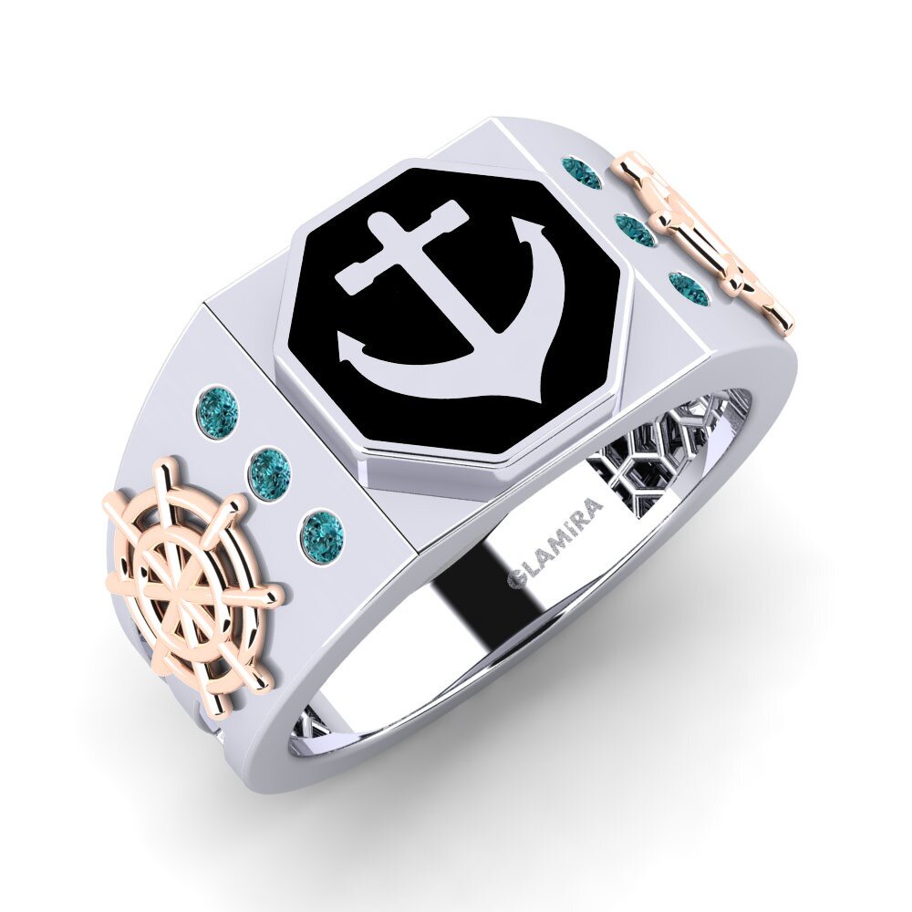 14ct White & Rose Gold Blue Diamond Men's Ring Ondsw