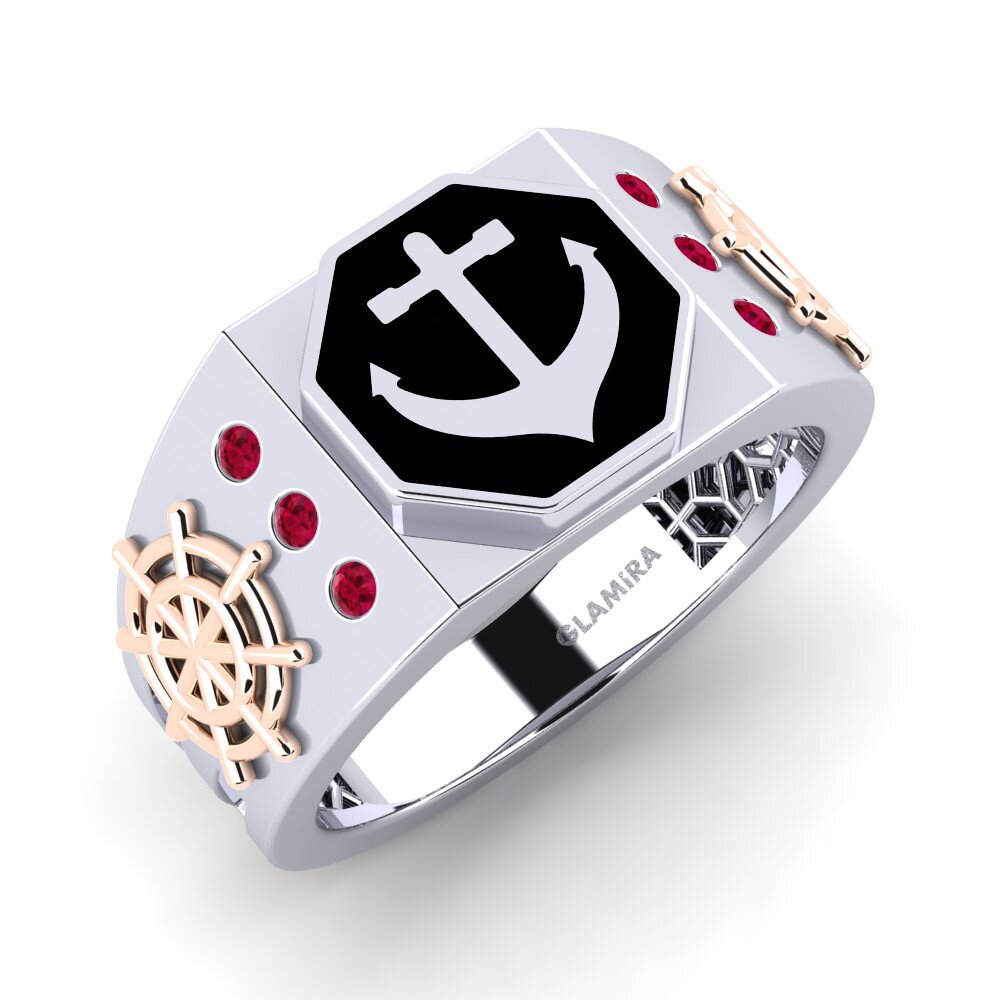 14ct White & Rose Gold Ruby Men's Ring Ondsw